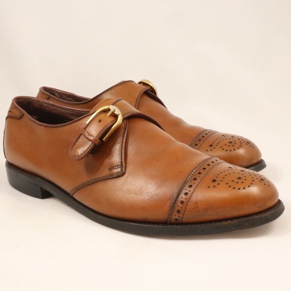 Vintage Allen Edmonds Hillsboro Brown Leather Monk Strap Brogue Shoes Size 10D - Picture 2 of 12